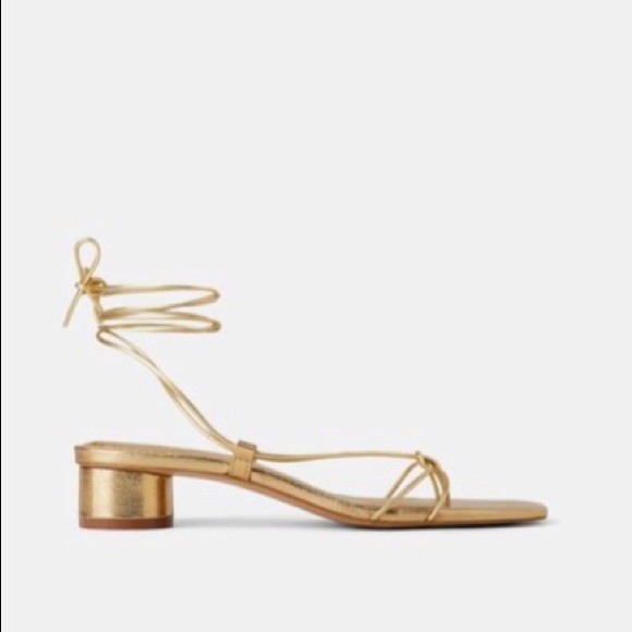 zara gold lace up sandals